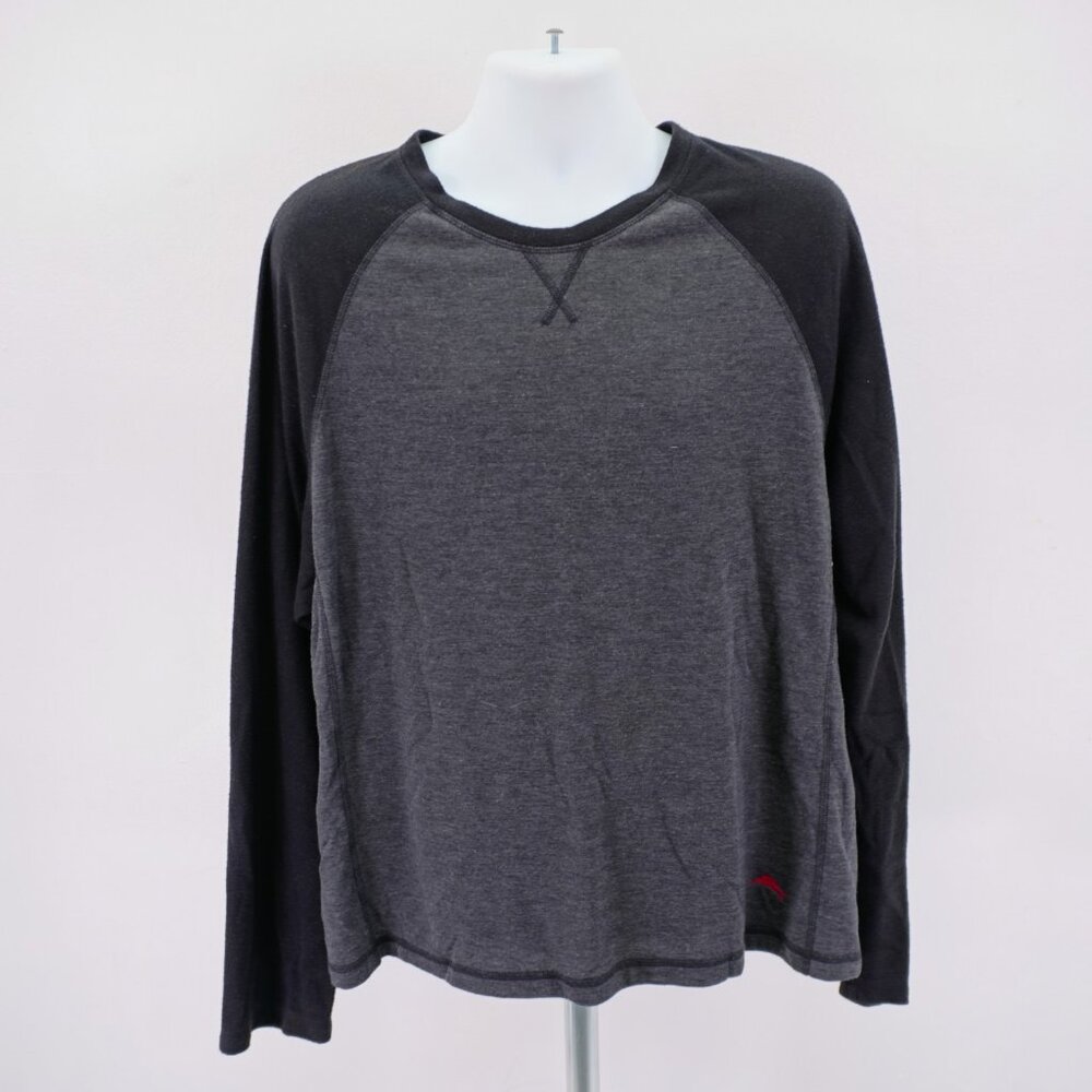 Tommy Bahama Crew Neck Long Sleeve Gray Black‎ Colorblock Knit T-Shirt 2XL